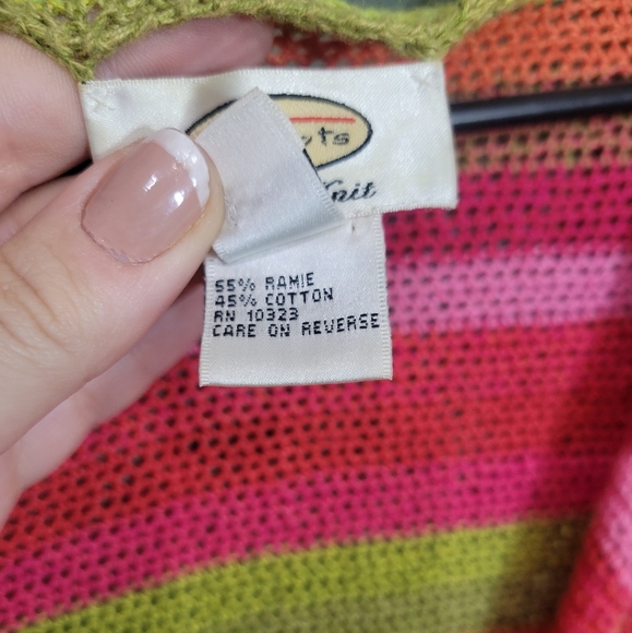 VINTAGE Y2K Size L Hand-Knit Striped Cardigan Sweater - Picture 5 of 7